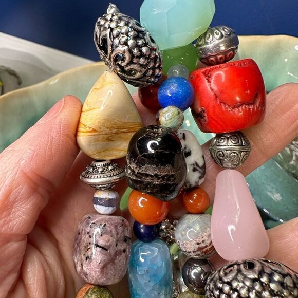 Handmade Genuine Multi Gemstone Chunky Beads Blessingway Necklace 22” 925 Silver - Picture 4 of 9